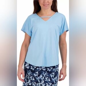 TRANQUILITY COLORADO‎ CLOTHING BLUE LADIES' V-NECK KNIT TOP SZ L NWT